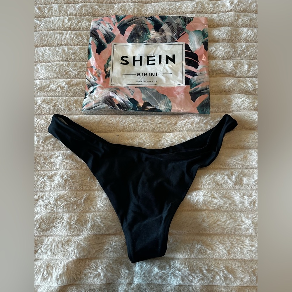 SHEIN New Classic Black High-Cut Minimal Bikini Bottom